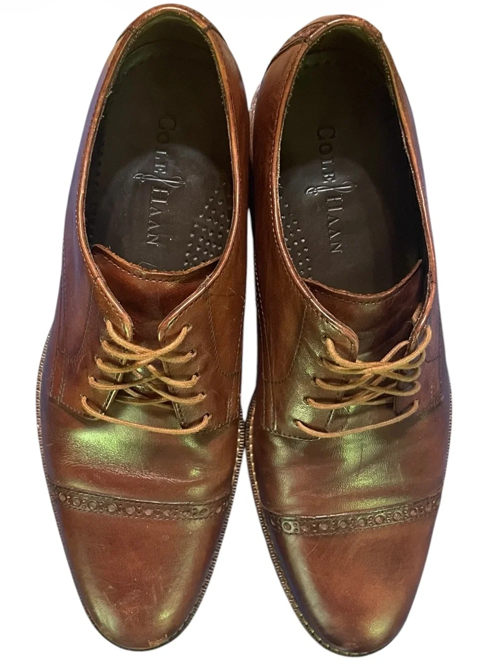 Men's Cole Haan Brown Leather Lenox Hill Cap Toe Oxford Size 8.5 Brogue Detail